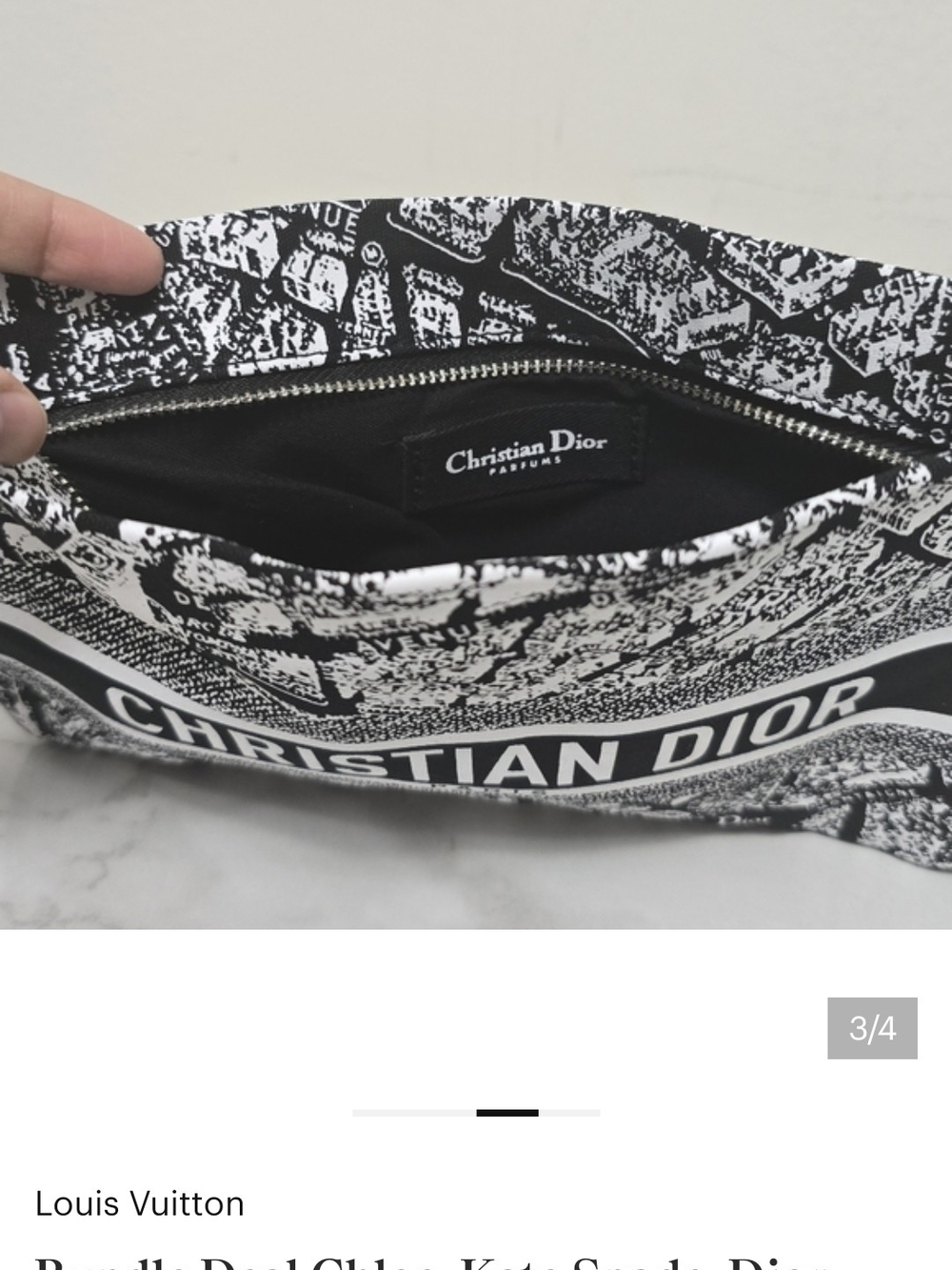 Dior Black & White Christian Dior Logo Toiletry Pouch